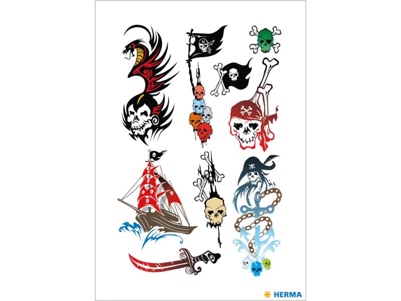 Herma Stickers Tattoos Classic Piraten, 1 Stück Wasserfeste Tattoos zum auftragen