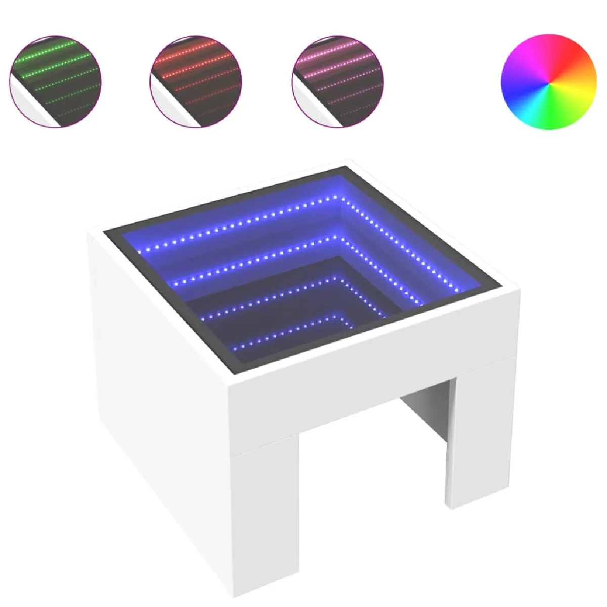 vidaXL Table de chevet LED infini 40x40x30 cm - Blanc
