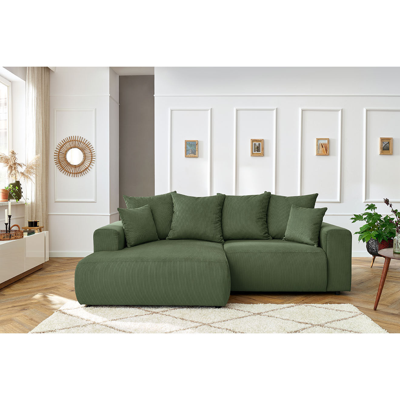 Bobochic Canapé d'angle fixe gauche Enjoy vert - 237x147x95 cm
