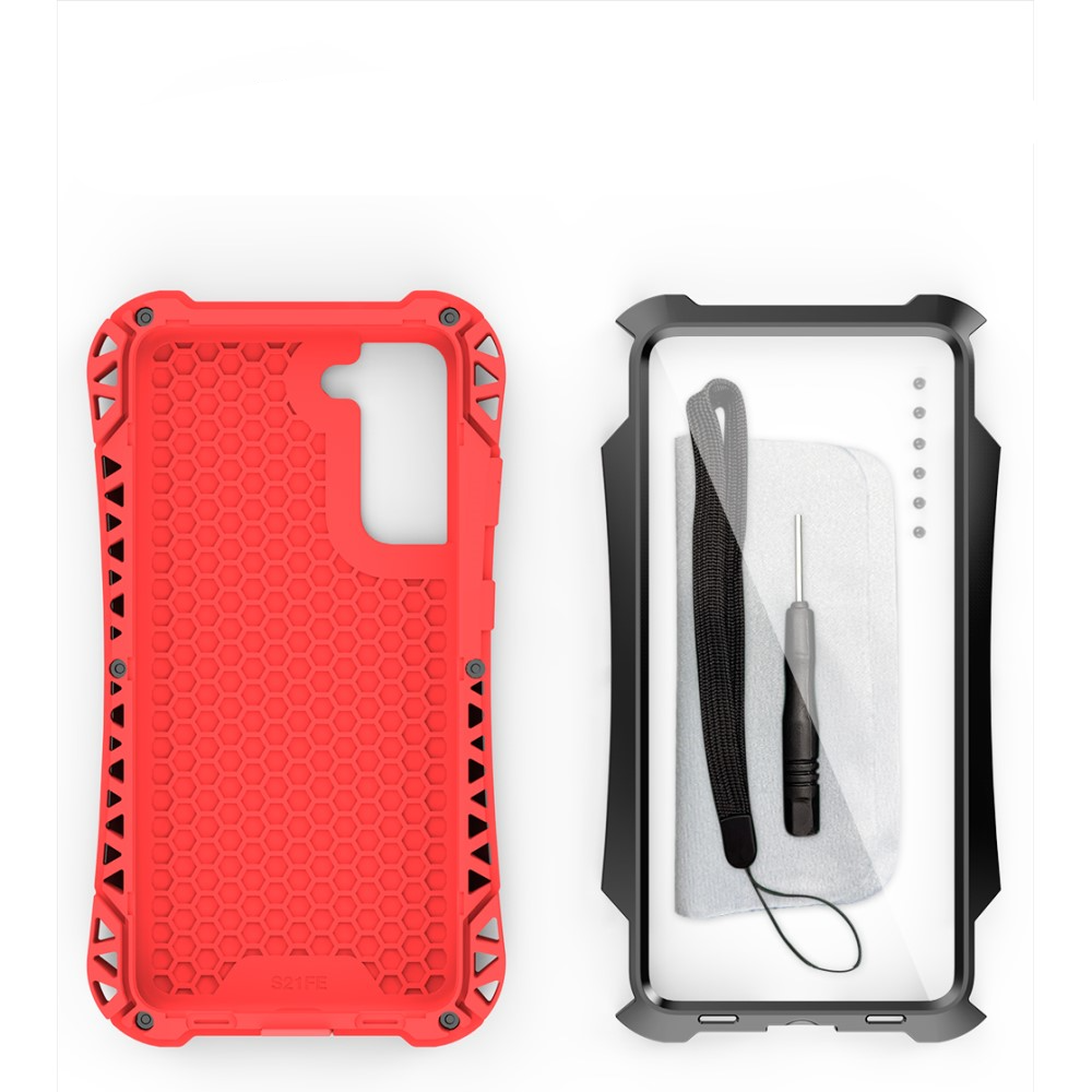 Samsung Galaxy S21 FE 5G Silikon Metall Outdoor Schutzhülle   Panzerfolie Carbon Look - Schwarz