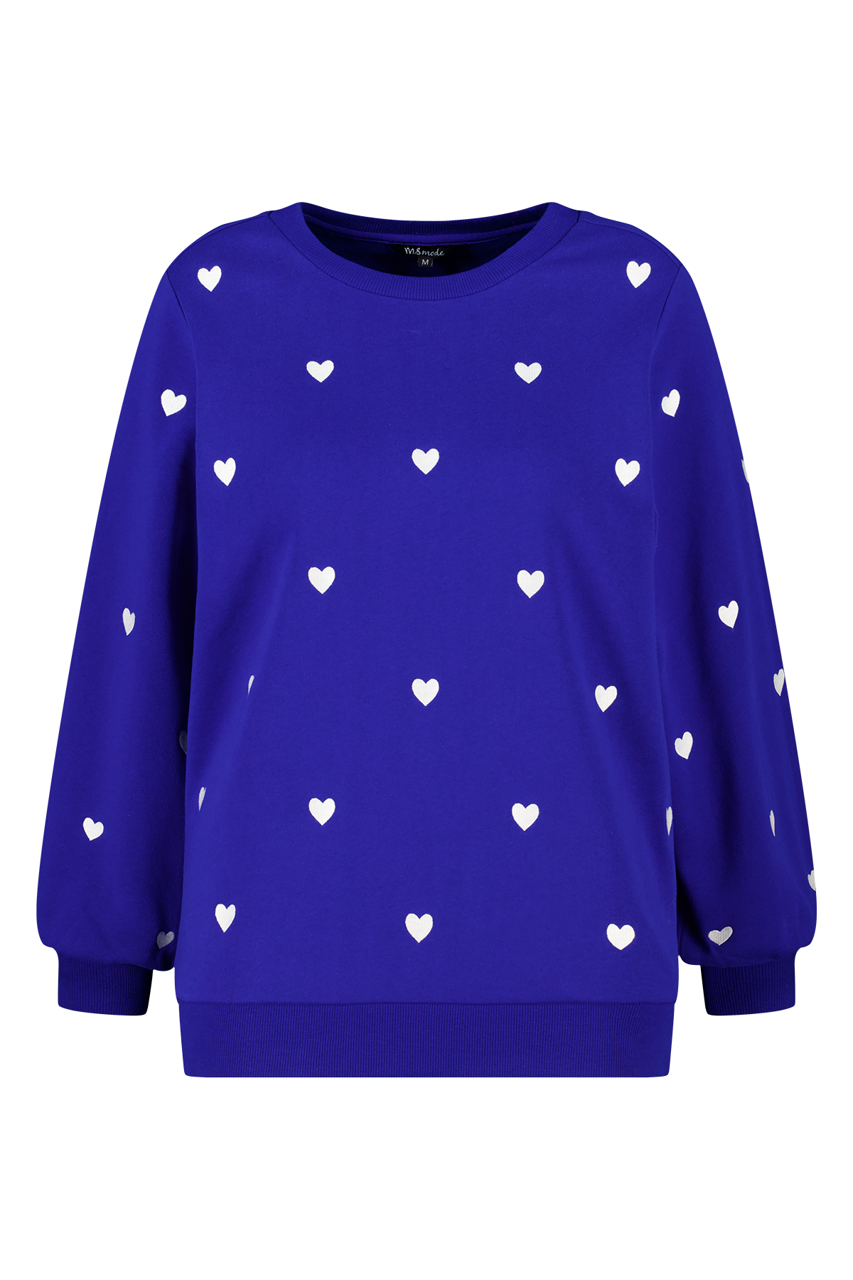 Sweater met geborduurde hartjes en ballonmouwen Kobalt blauw