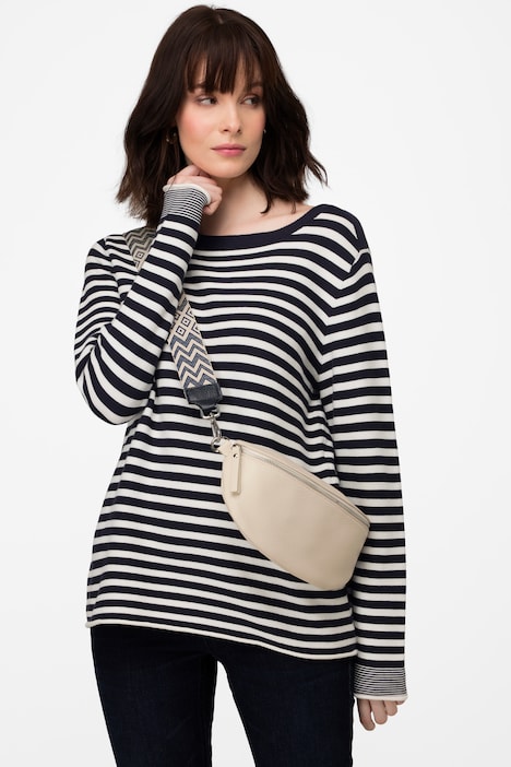 Pullover, Feinstrick, Ringel, U-Boot-Ausschnitt, Langarm