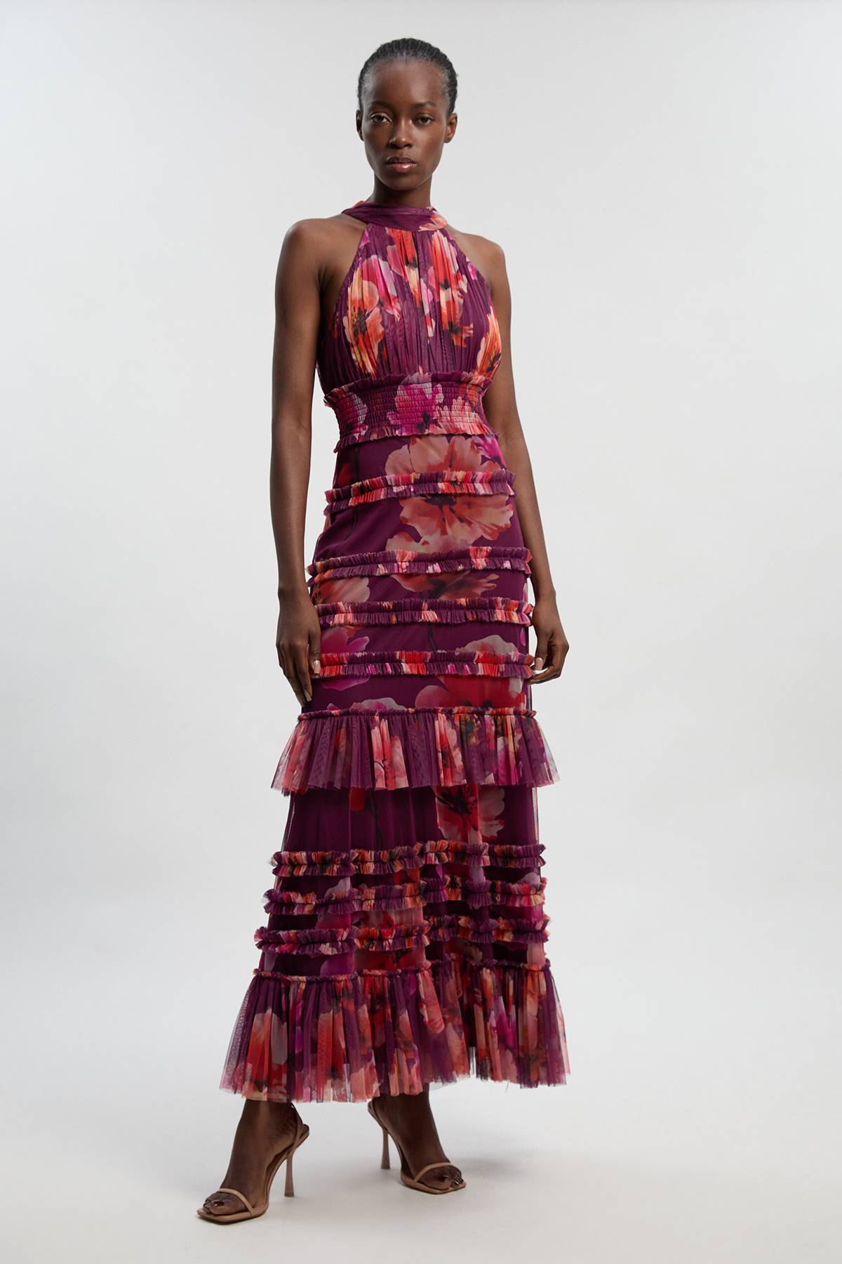 KarenMillen Robe Maxi Tissée En Tulle Fleuri Avec Col Licou