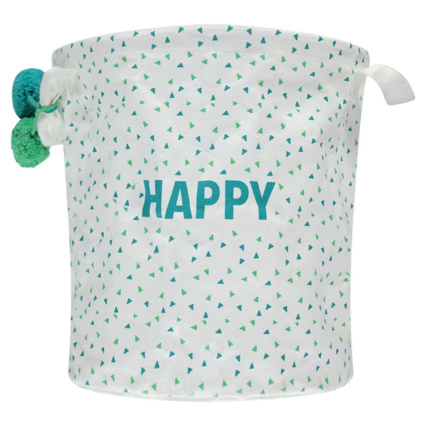 Sac de rangement imprimé triangles all-over avec pompons - Bleu/Vert