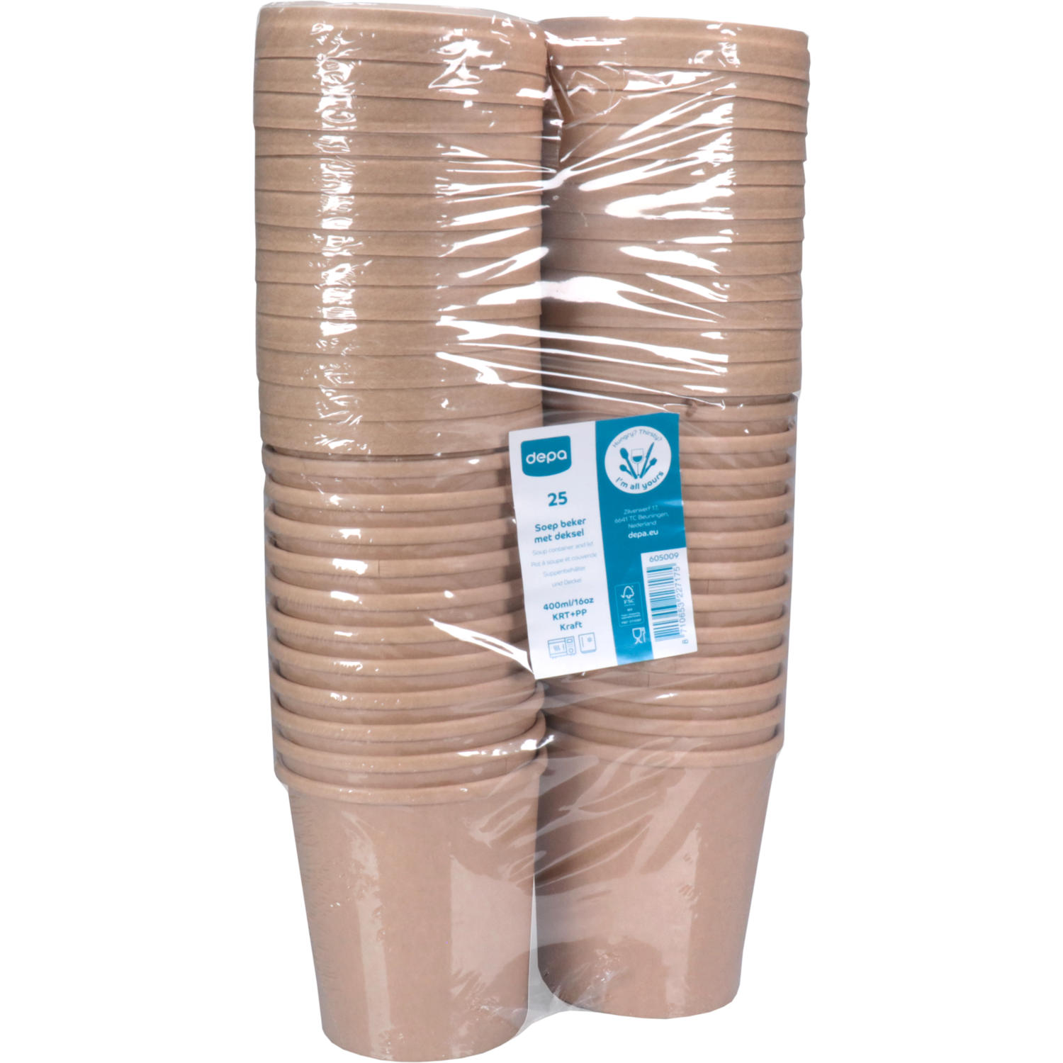 Depa, Soepbeker, incl. deksel, Karton + PP, 400ml, 16oz, 100mm, bruin