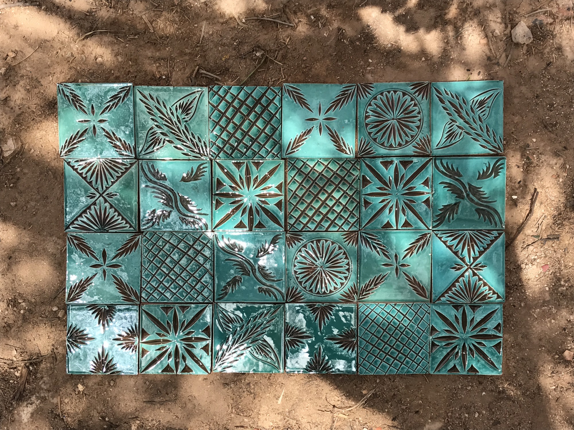 Kachel 'réseau turquoise', türkis, braun, T 10 cm, B 10 cm, H 1 cm von fischer's lagerhaus