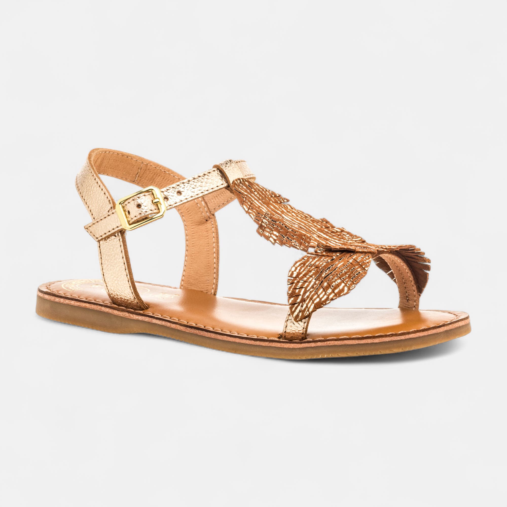 Nu-pieds Fille en cuir or