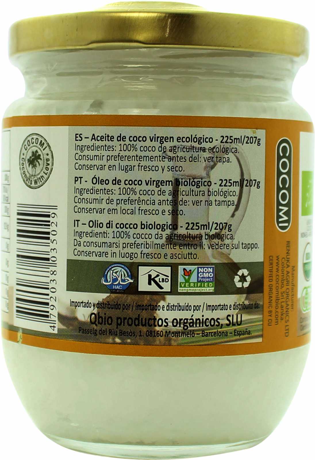 Óleo de Coco Virgem Orgânico Coomi 225ml