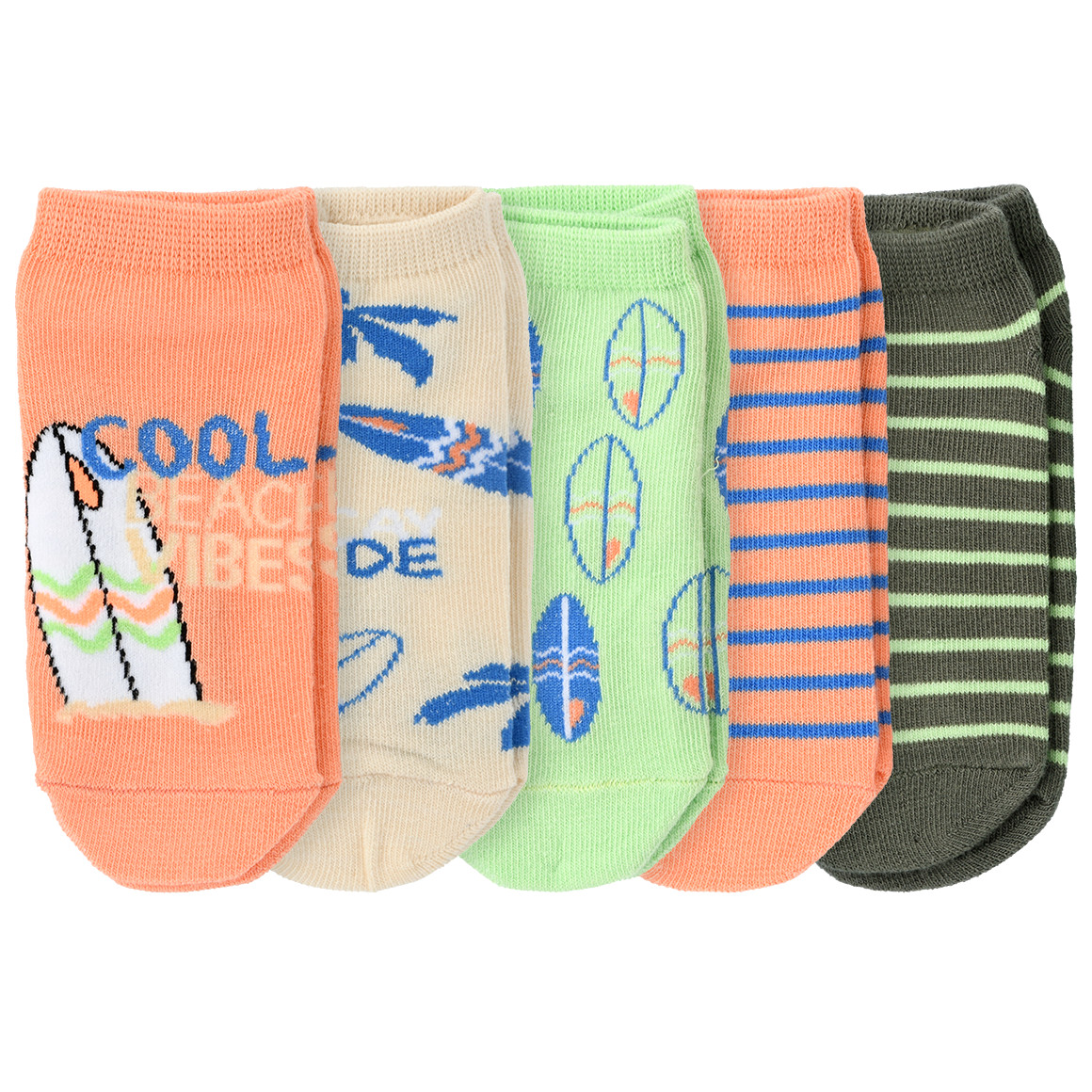 Famy 5 Paar Jungen Sneaker-Socken im Set orange / creme / hellgrün