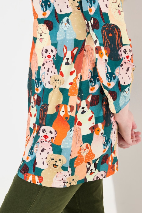 T-Shirt, Hunde, Wasserfallkragen, 3/4-Arm