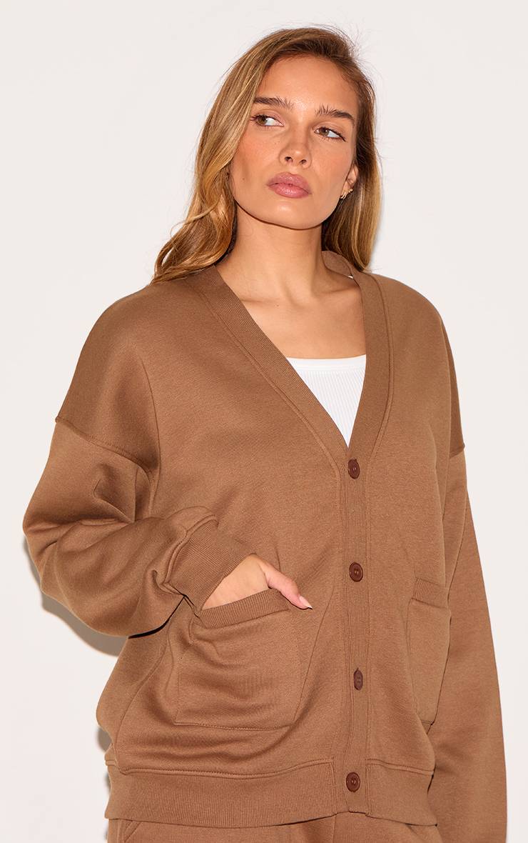 Taupe Cardigan En Molleton Avec Poches Et Boutonnage Devant