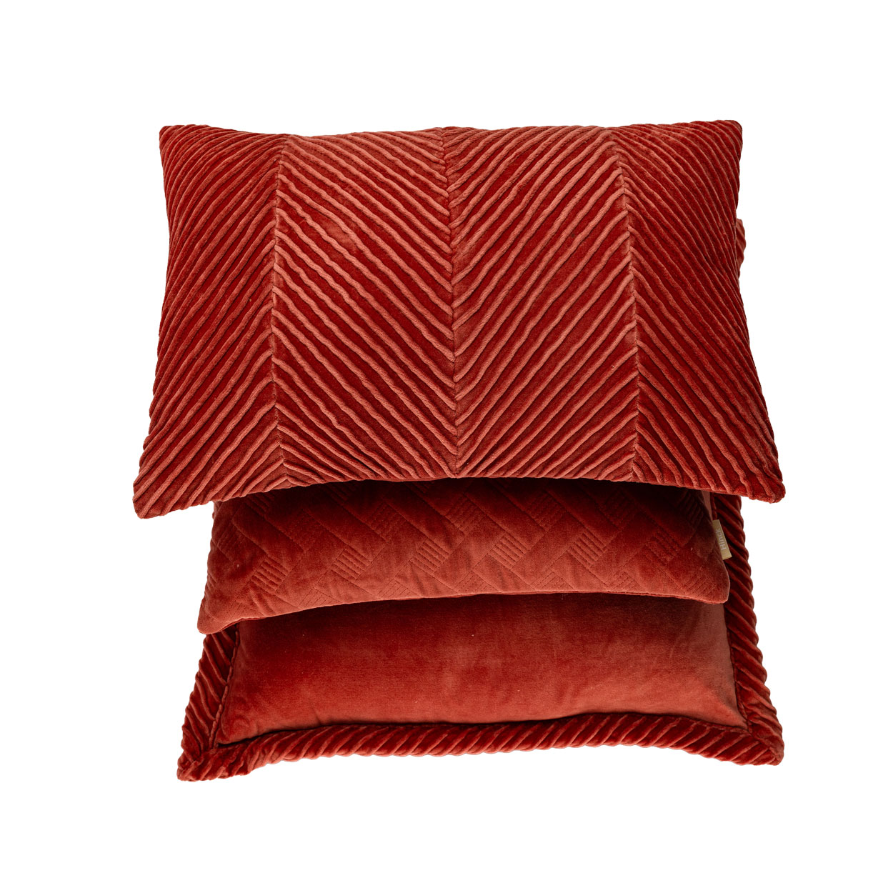 Sierkussen velours Tucked border orangered 50x50 cm