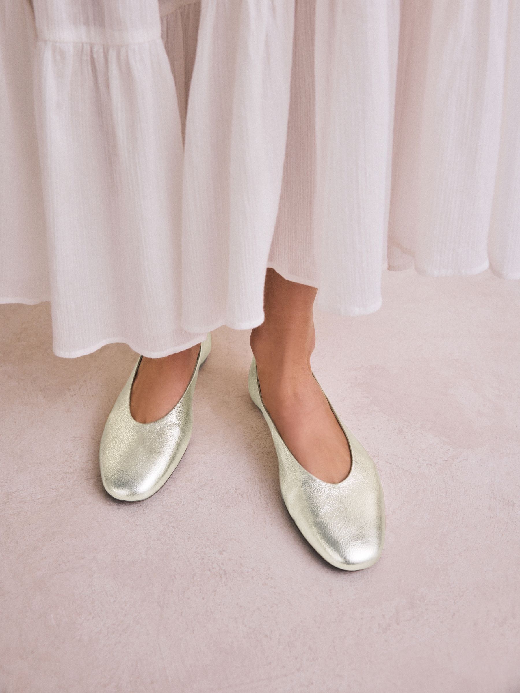 Goud - Leren ballerina met ronde neus