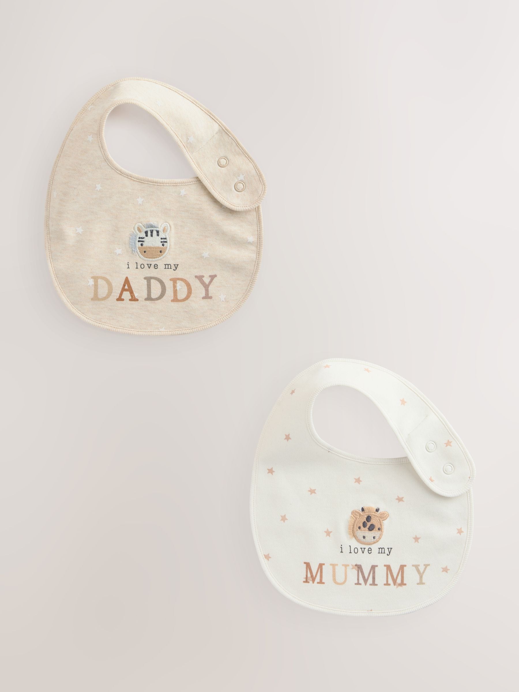 Naturel met figuurtje - I Love My Mummy/Daddy-babyslabbetjes 2 stuks