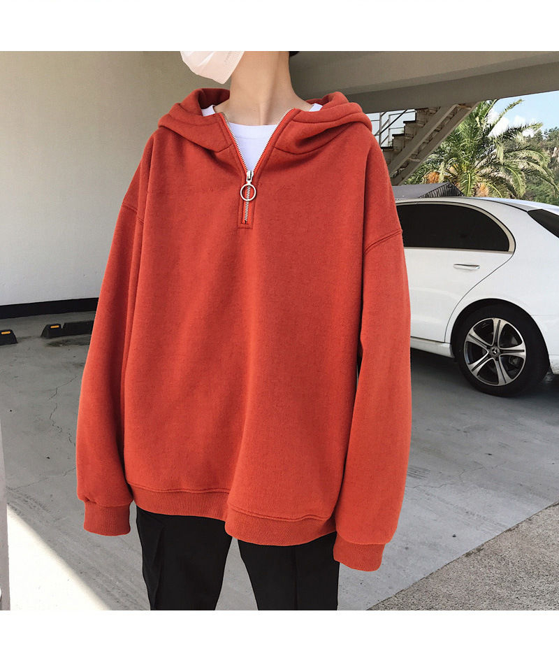 POSI - Hoodie met halve rits en effen kleur