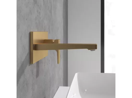 Mitigeur lavabo mural VILLEROY ET BOCH Architectura Square avec vidage Push Open Or brossé + corps encastré