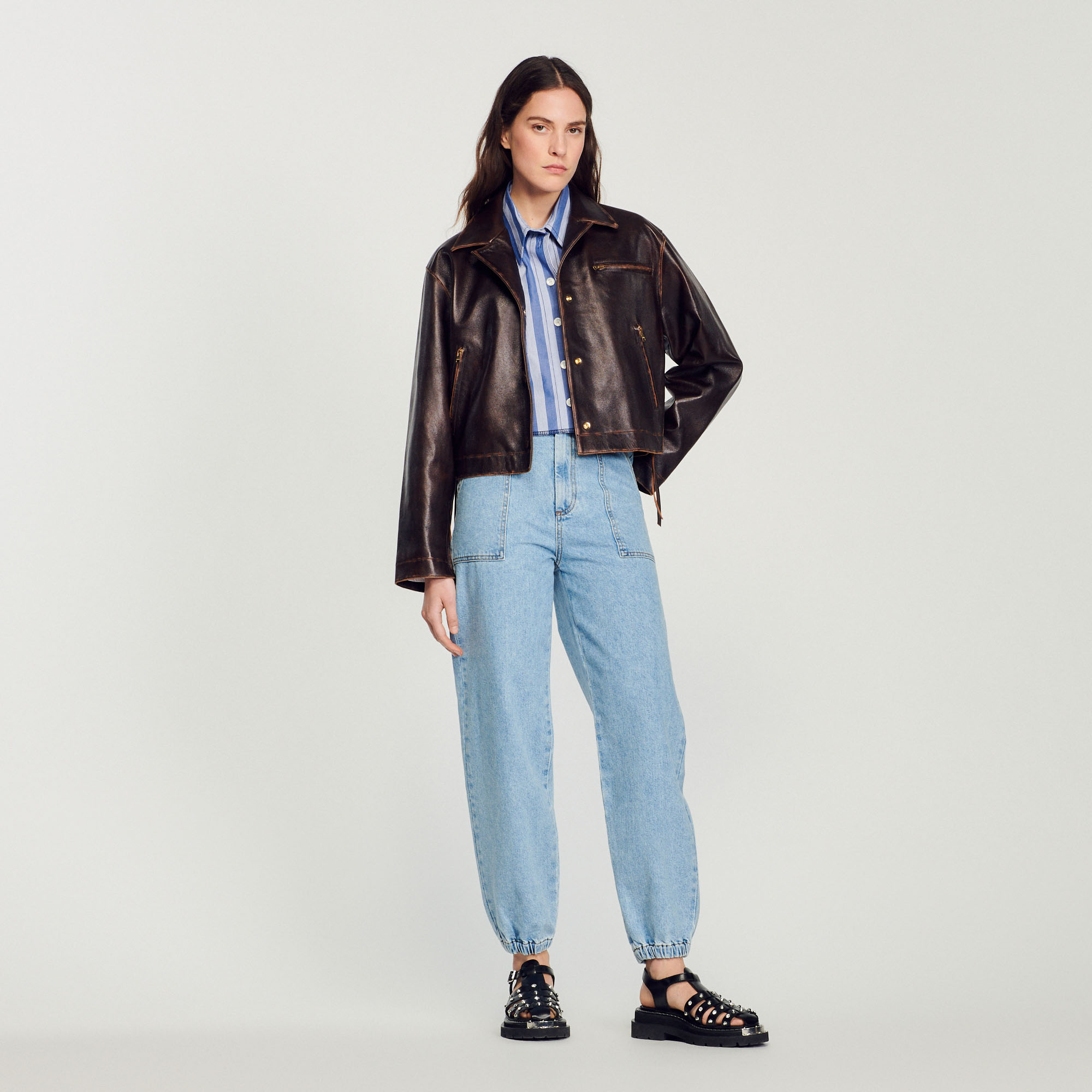Blouson en cuir vieilli
