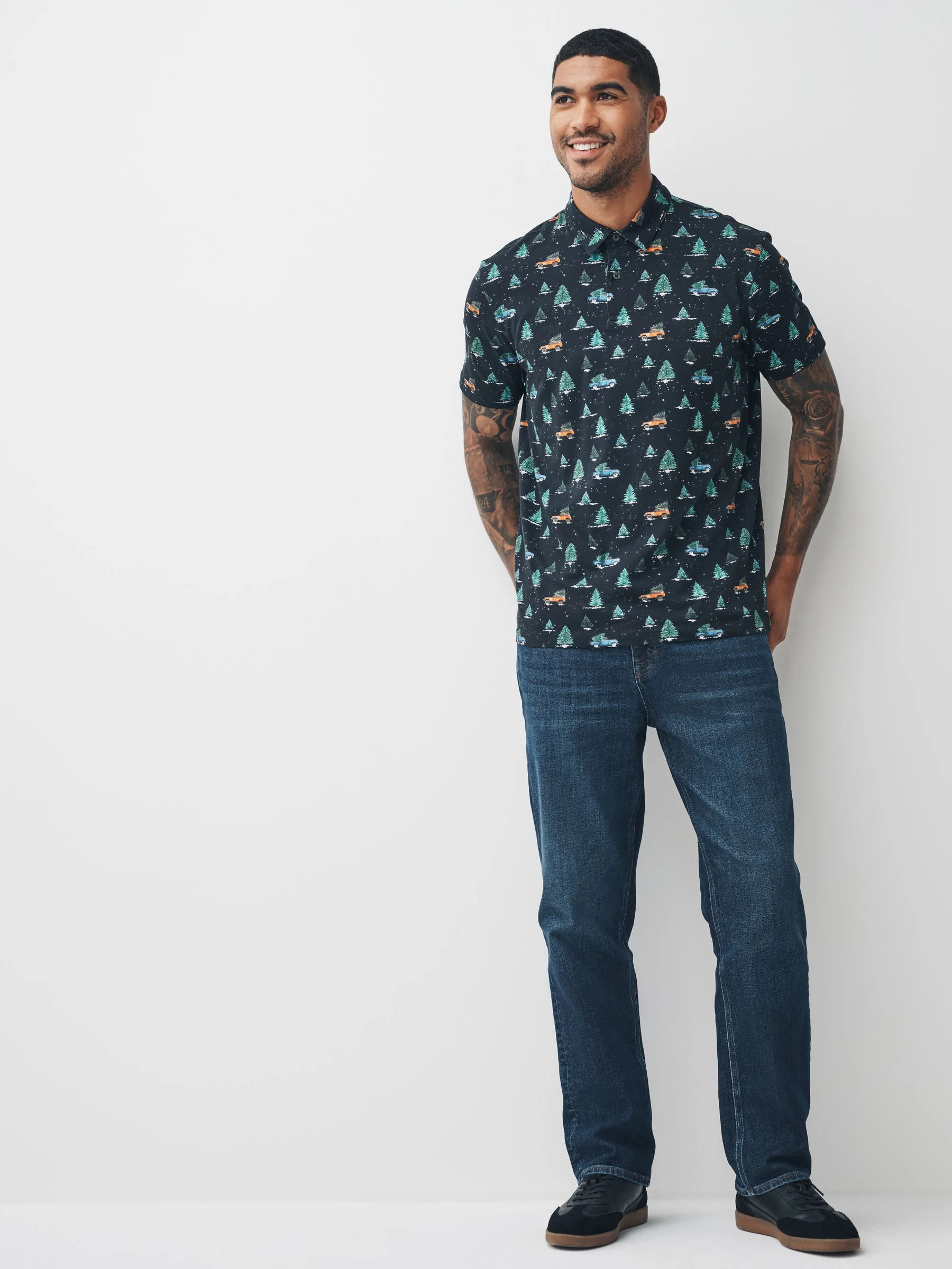 Antracietgrijs met autoprint - Kerstpoloshirt