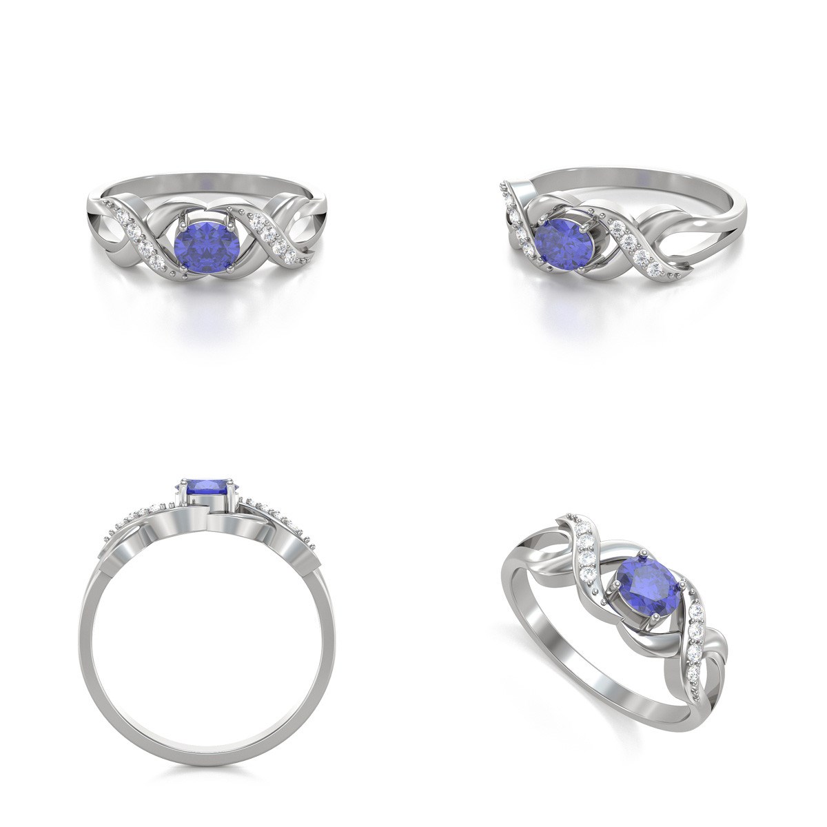 Bague ADEN Tanzanite et diamants sur Argent 925 2.684grs