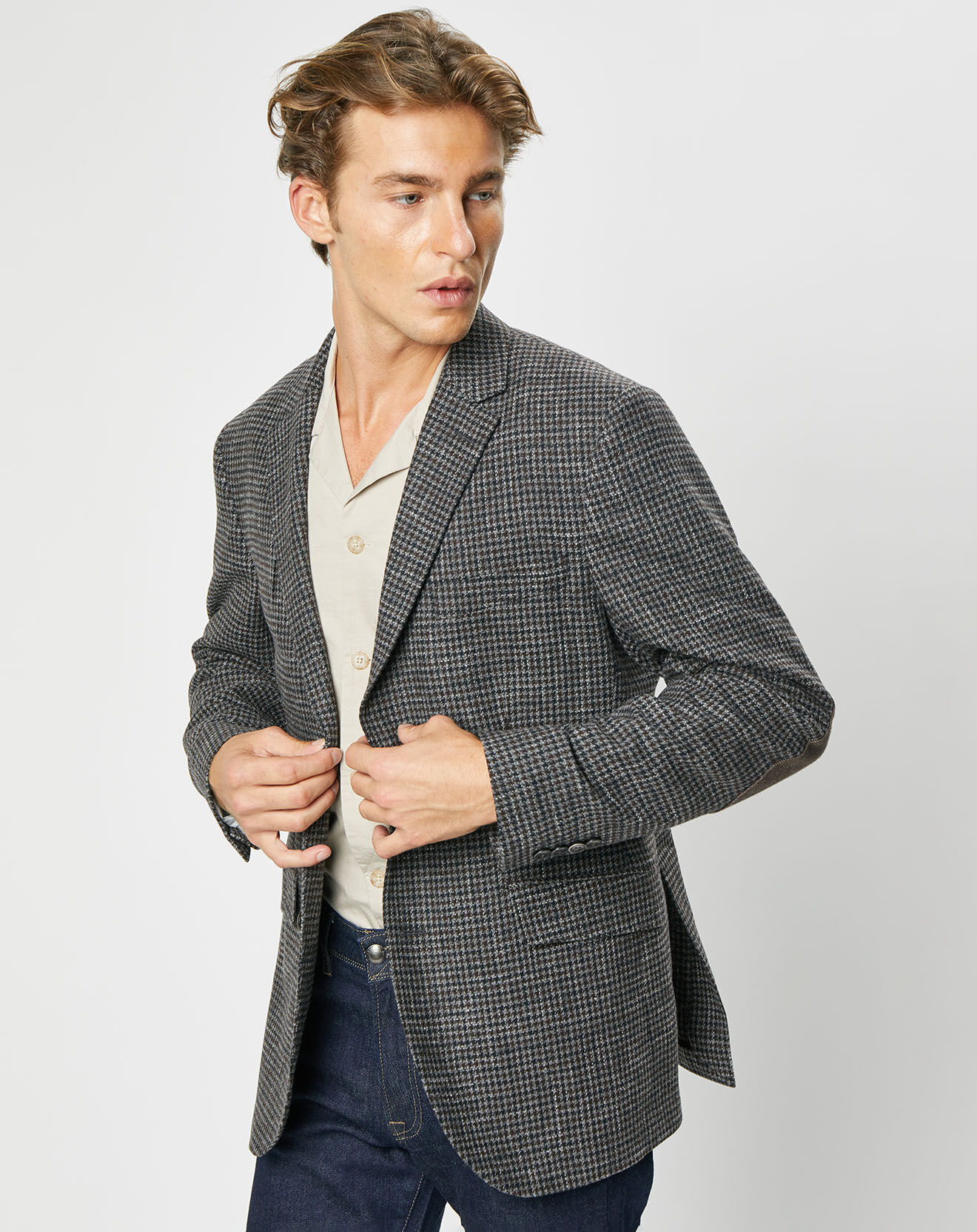 Hackett London Veste en Laine mélangée à imprimé pied-de-poule marron/gris