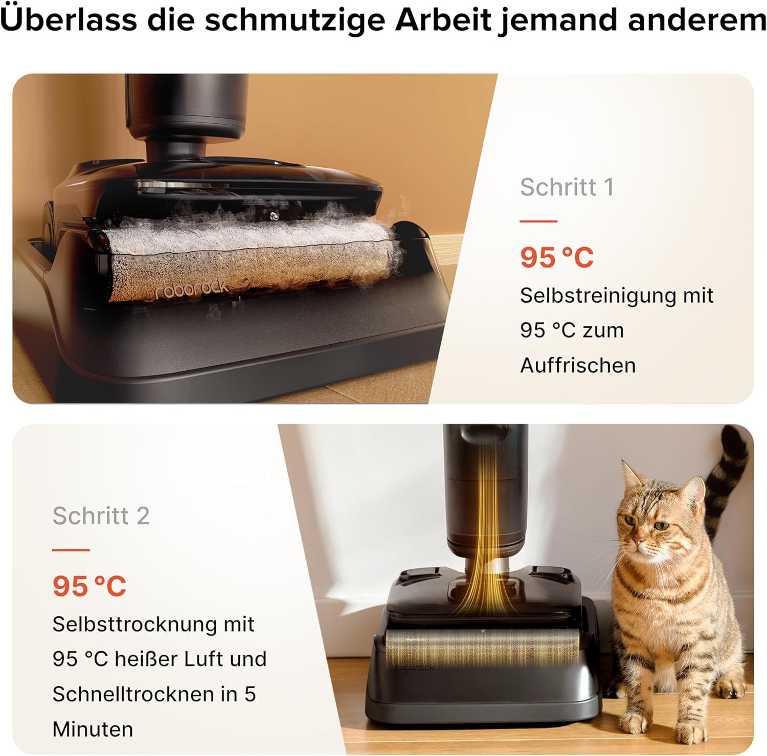 roborock F25 ACE Pro Nass-Trockensauger, 25000Pa, JetFoaming gegen Flecken, Anti-Haar-Verwicklung, 180° Flach-Design, Heißwasser-Selbstreinigung & Heißlufttrocknung