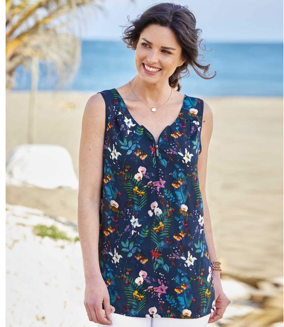 Top en Voile Fleuri Zippé