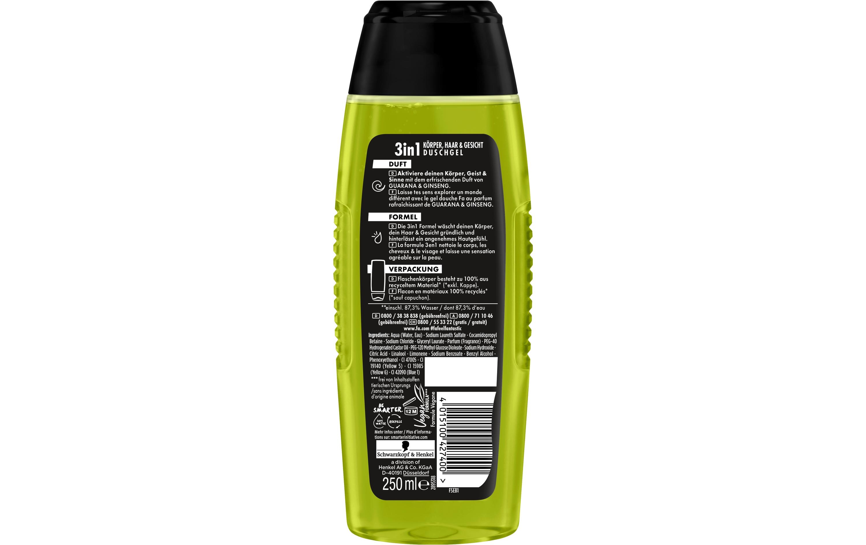 Duschgel Energy Boost 250 mlPflegedusche mit erfrischendem Duft von Guarana und Ginseng