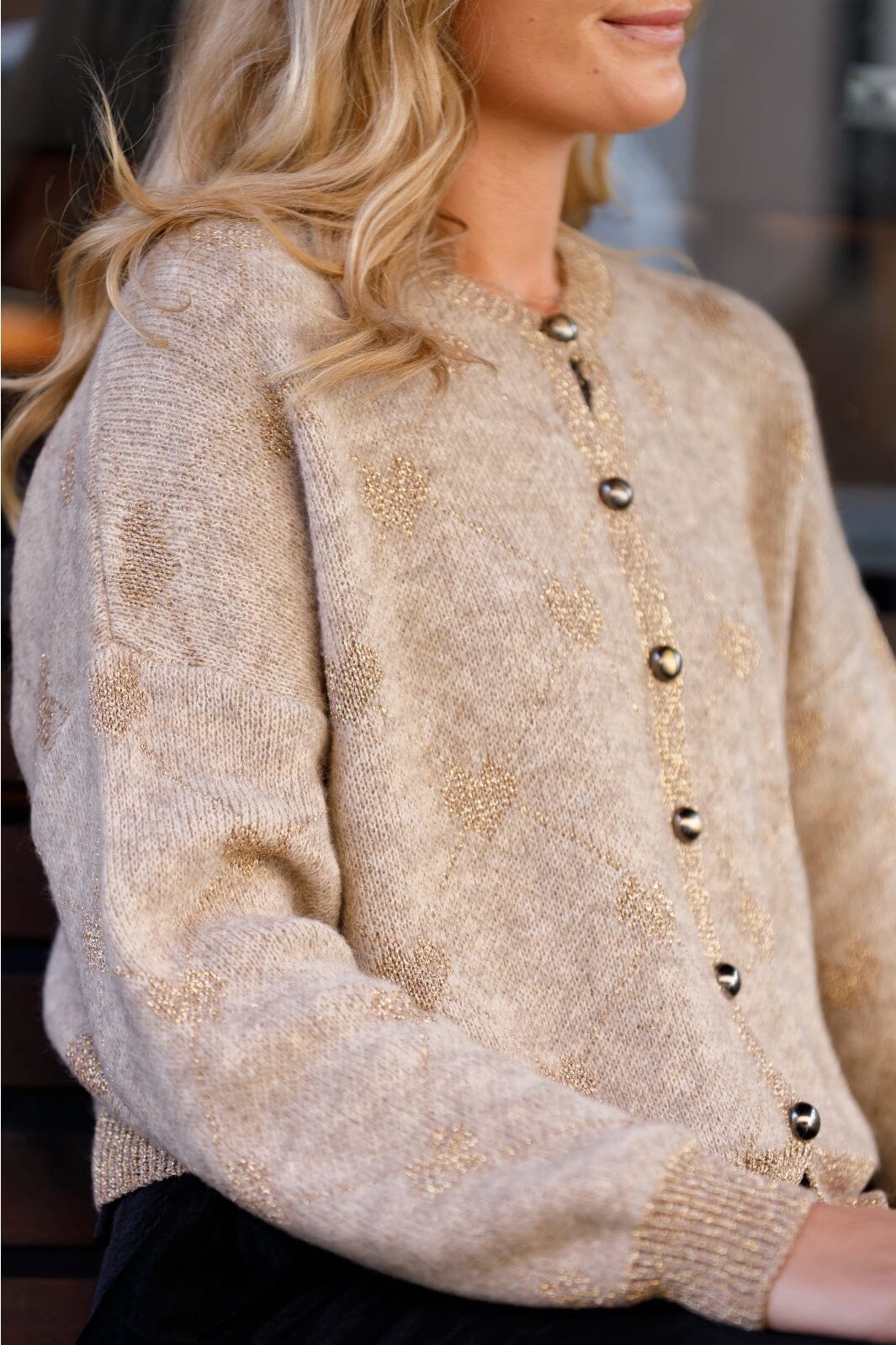 Black Colour Bchiya Knit Cardigan 1188 sand 1