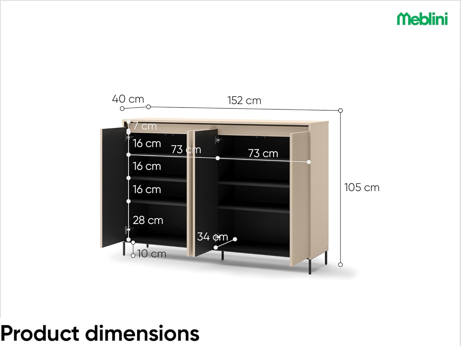 MEBLINI Garderobe Flur Möbel Set mit LED - Garderobenschrank Flur mitl Kommode - Garderobe Schrank - Flurgarderobe - Flurschrank hoch - Trend - Beige/Schwarz