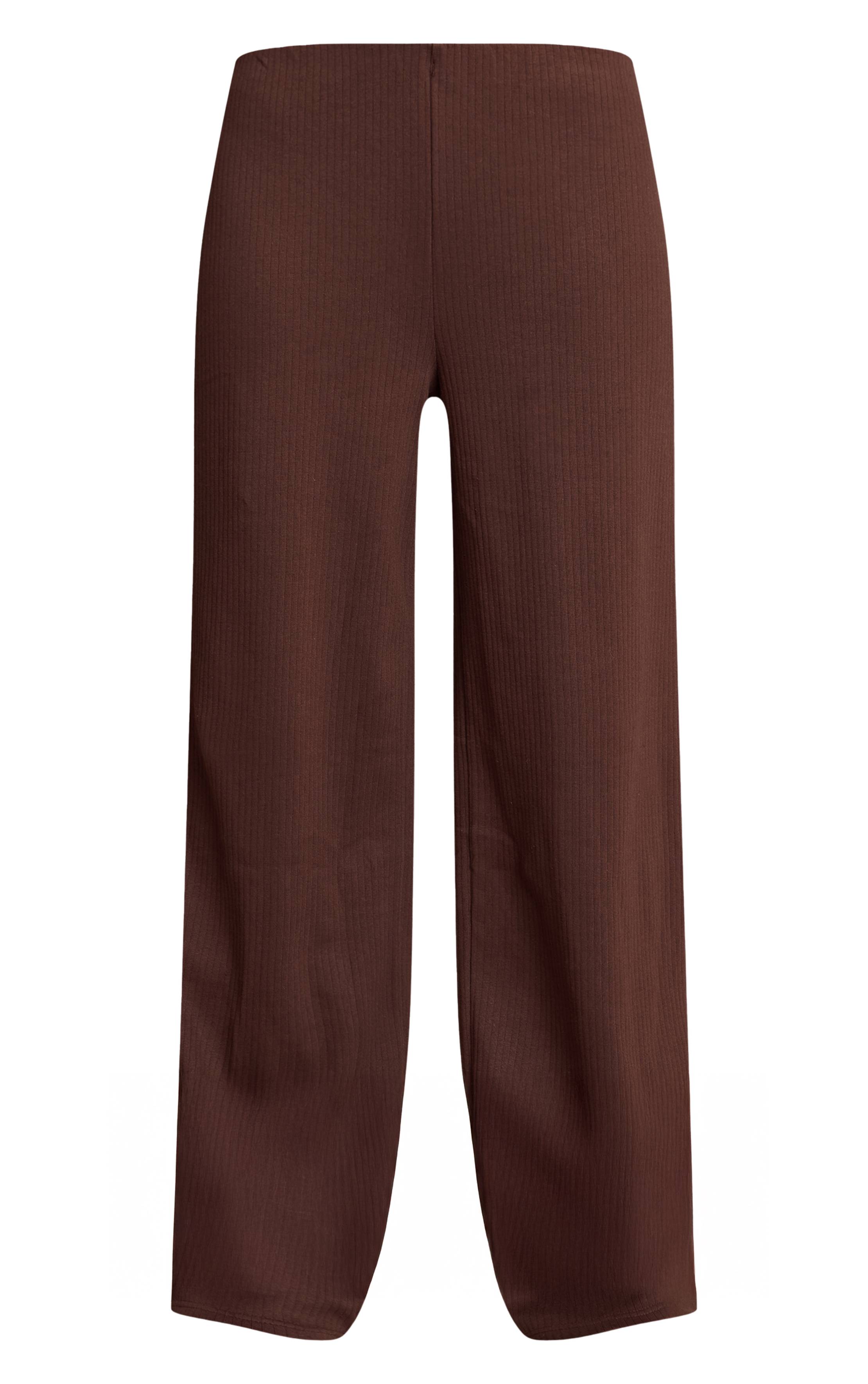 Chocolate Brown Pantalon Large Côtelé À Rayures