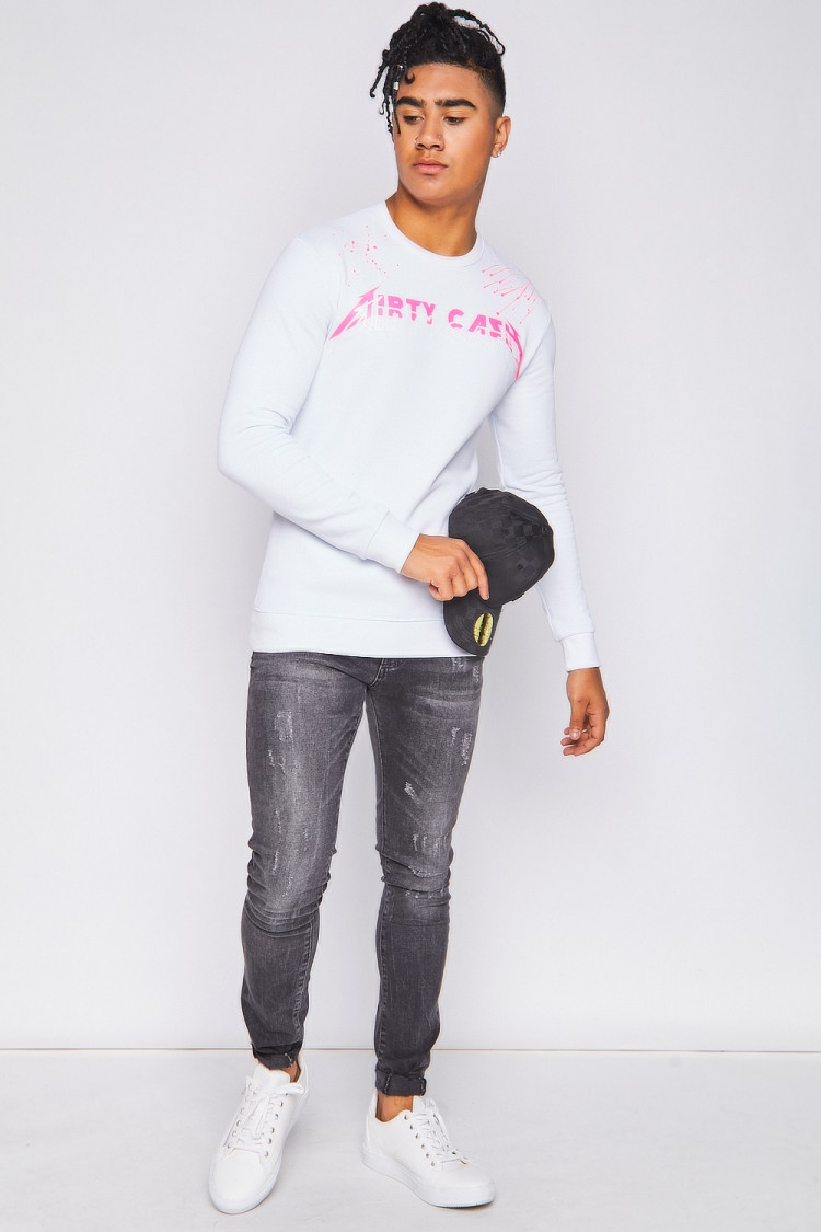 Sweat blanc taché rose