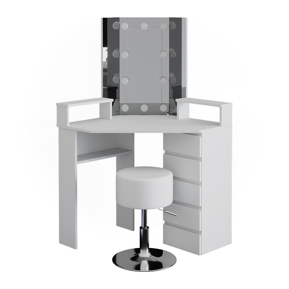 Vicco Eckschminktisch Frisiertisch Frisierkommode Tilda Weiß Spiegel LED Hocker