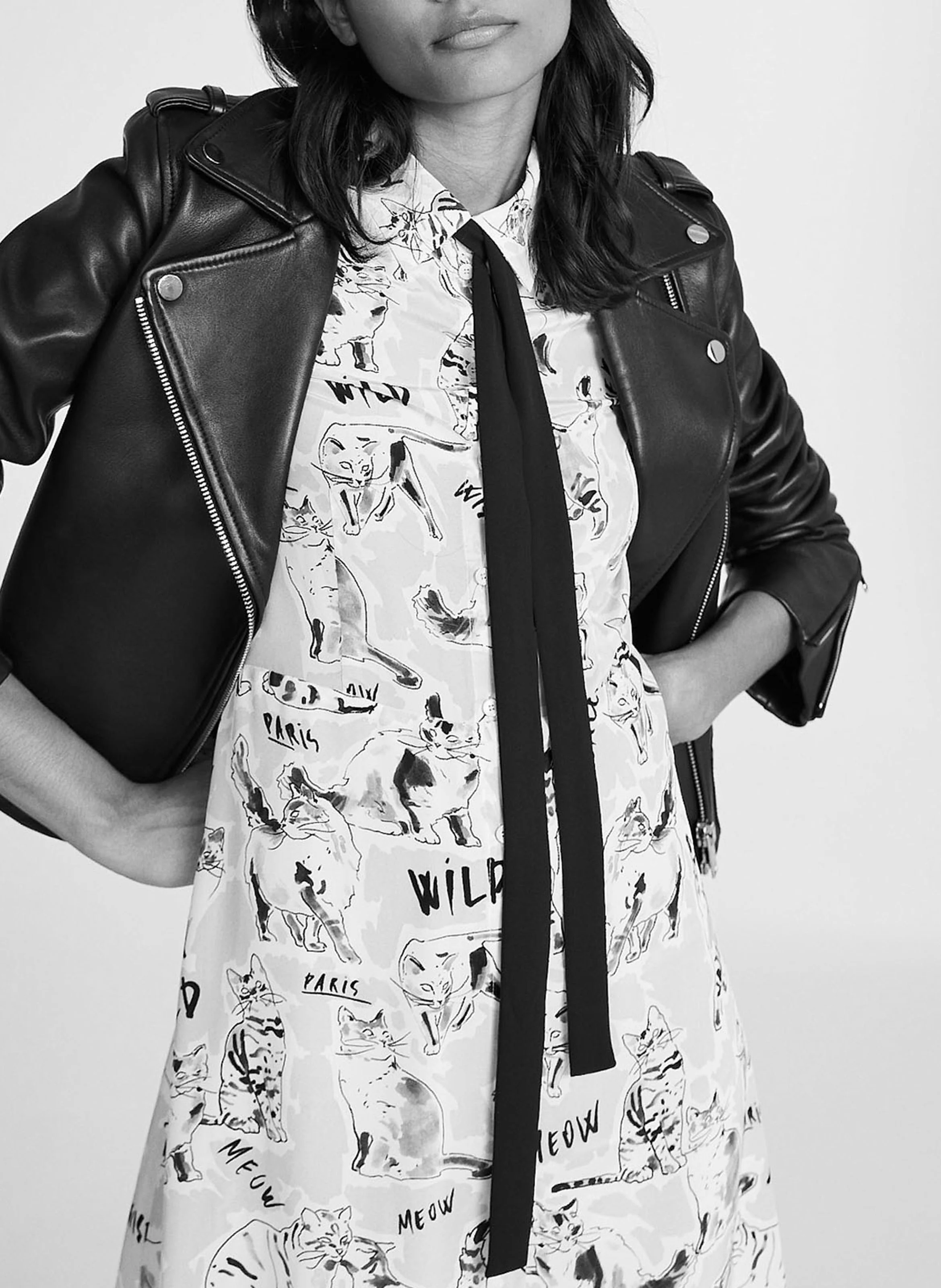 Blouson court en cuir| Noir
