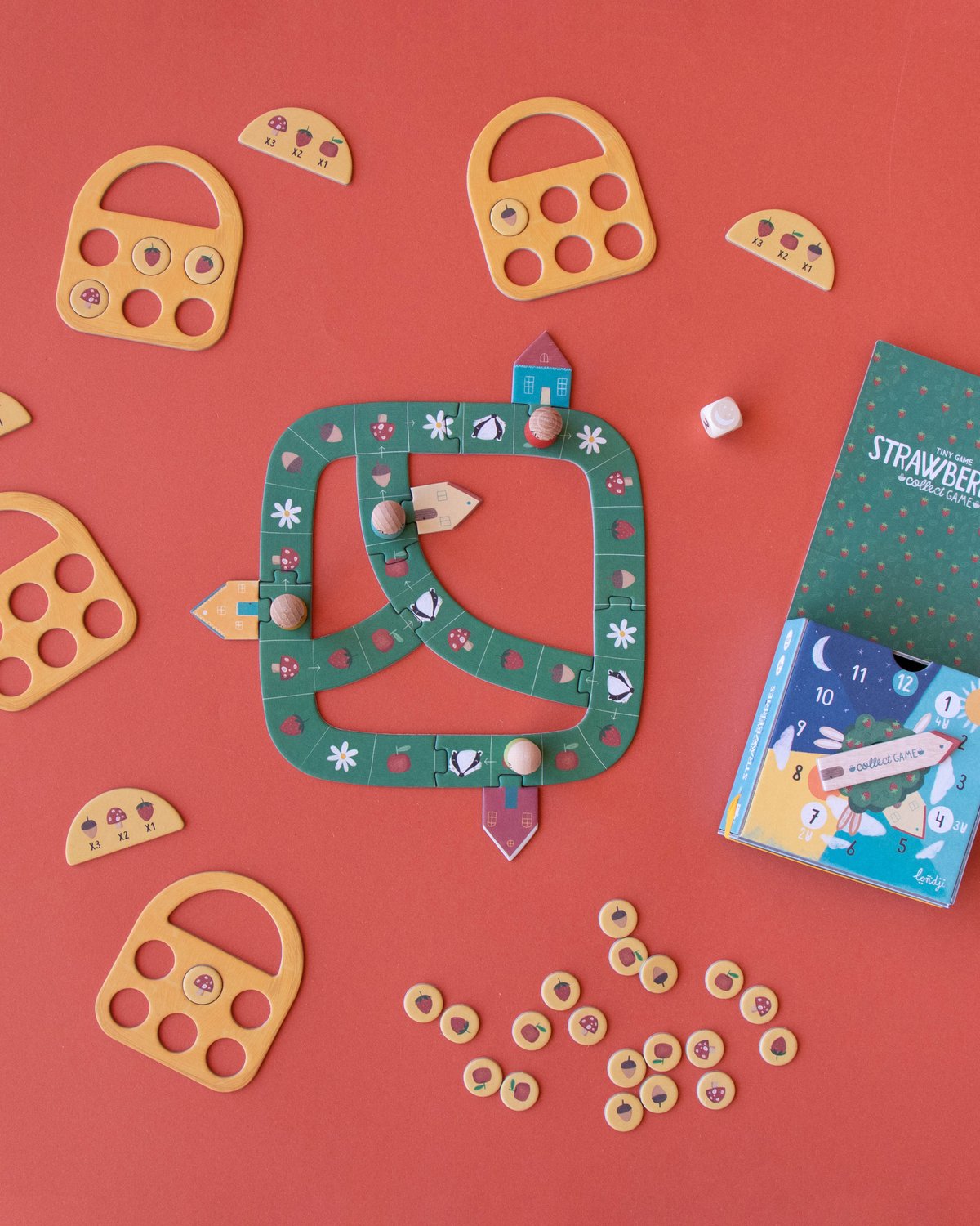 Brettspill Barn 4år+, Pocket size – Familiespill “Samle Jordbær før Grevlingen Kommer” | Tiny Game Strawberries