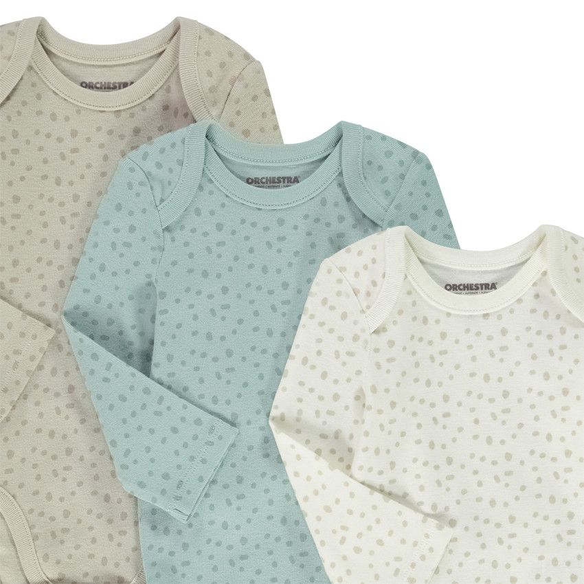 Lot de 3 bodies manches longues imprimé tacheté pour bébé - Ecru