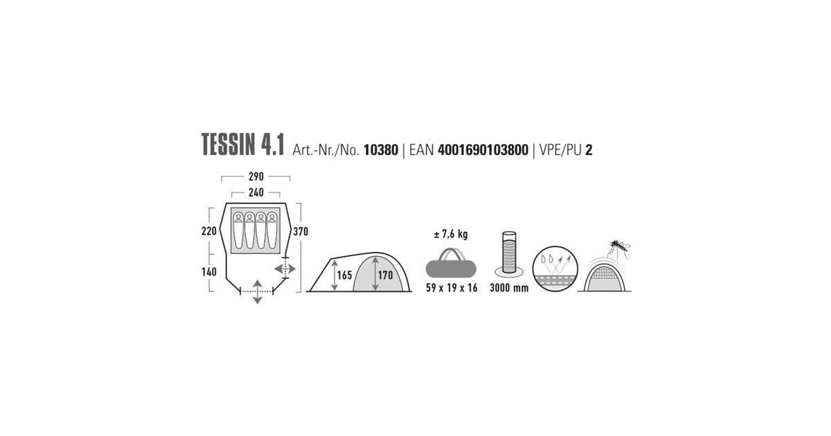 High PeakTessin 4.1 tent  (Donkergroen/grijs, Climate Protection 80)