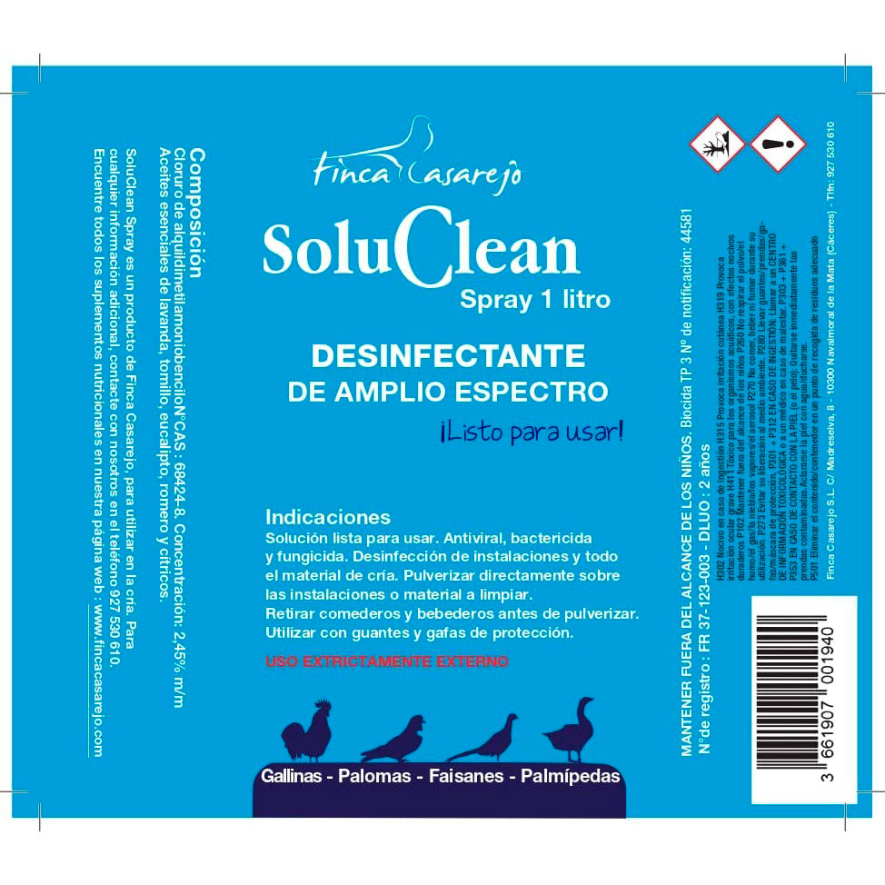 Finca Casarejo Soluclean, um spray natural desinfetante para instalações de animais, é utilizado para desinfetar instalações para animais.