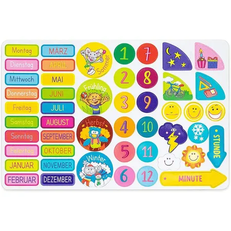 Trendhaus Magnetische Kinder-Kalenderuhr, Lerntafel inkl. Lernuhr