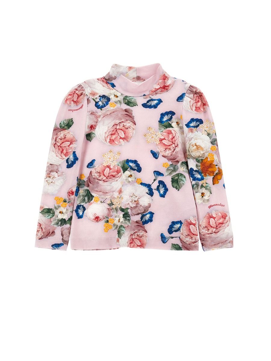 Monnalisa Rose Print Turtleneck