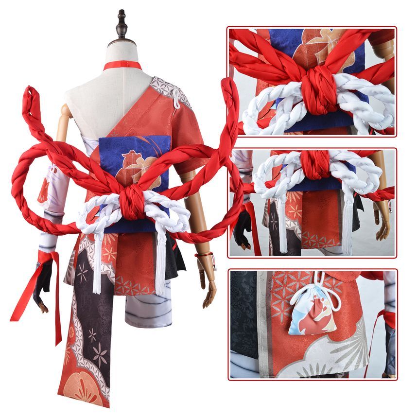 Custaplayu - Genshin Impact Yoimiya Cosplaykostuum / Pruik / Slippers / Set