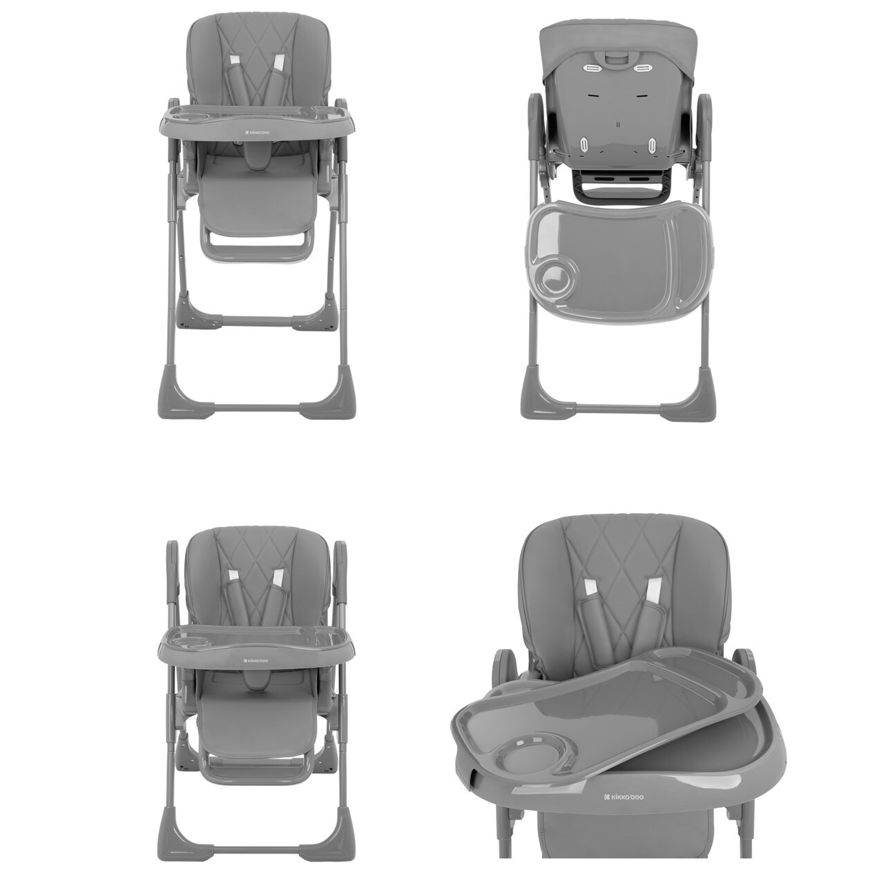 Kikkaboo Kinderhochstuhl Comfy höhenverstellbar, Gurt, Doppeltablett, klappbar grau