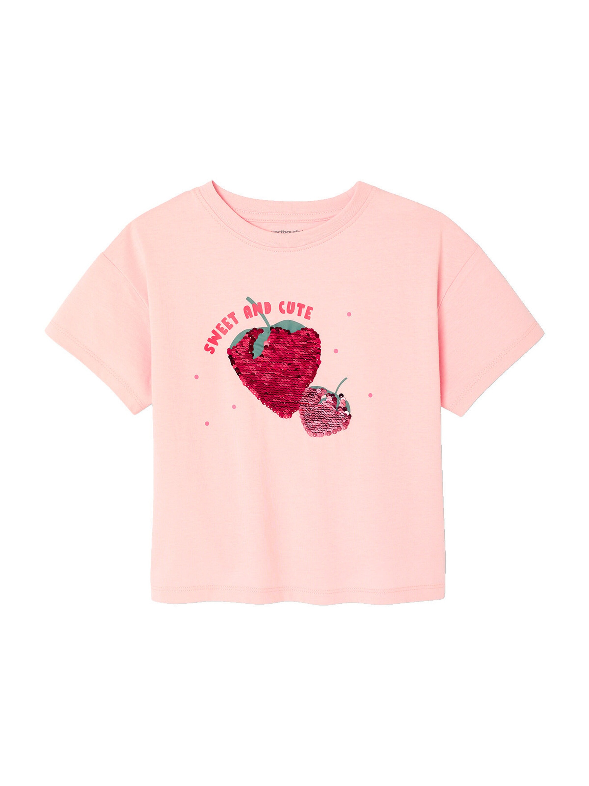 Vertbaudet Mädchen T-Shirt mit Paillettenmotiv und Recycling-Baumwolle bonbon rosa