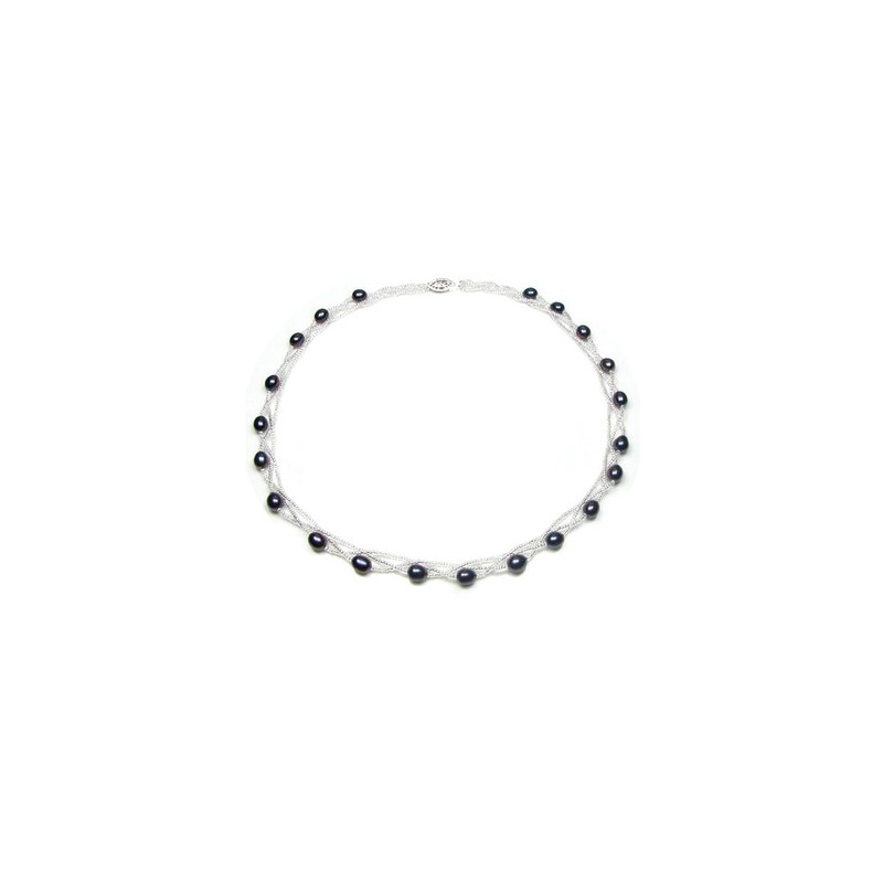 Collier Torsadé Femme en Argent 925 et Perles de culture Blanc ou Noir