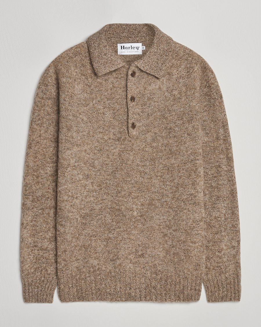 Harley Of Scotland Brushed Supersoft Lambswool Polo Pebble