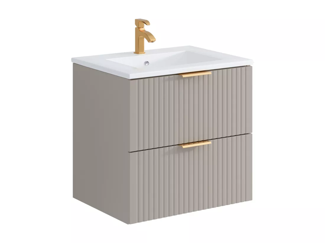 Meuble de salle de bain suspendu strié avec vasque à encastrer - Beige - 60 cm - ZEVARA