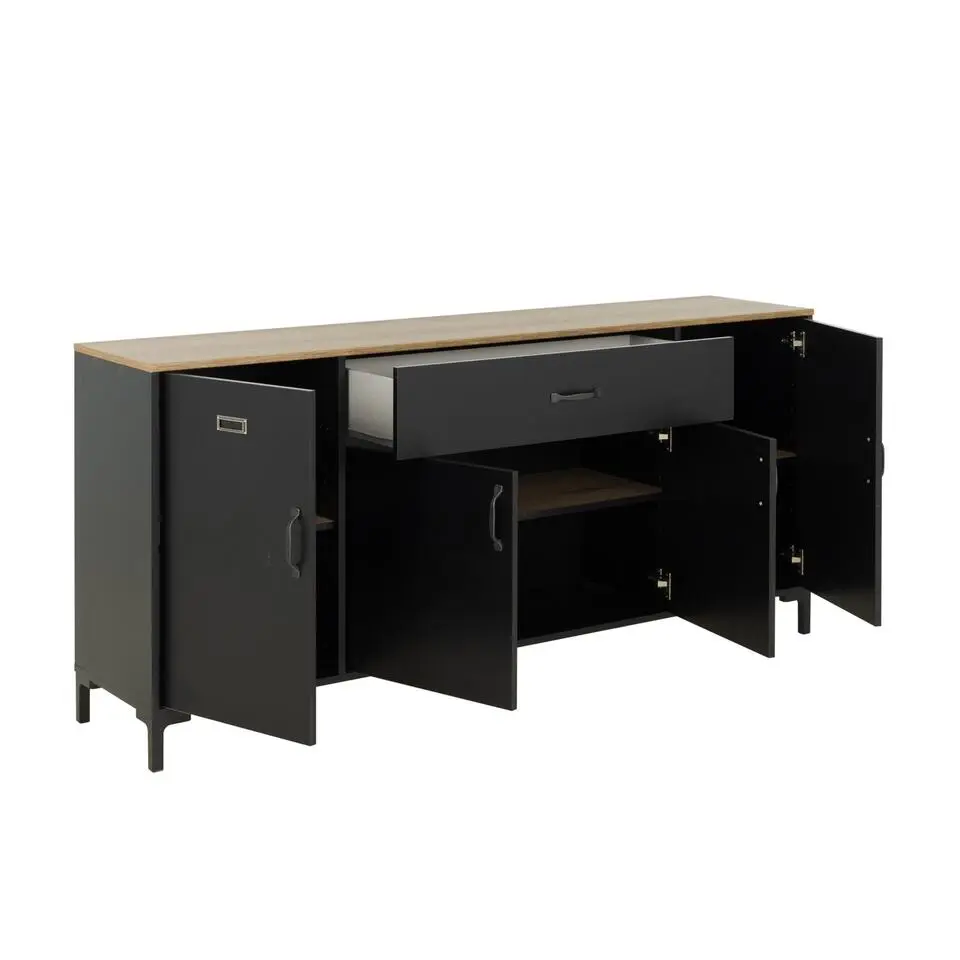Diagone Dressoir Manchester - 82x40x180cm - Zwart/Eikenkleur