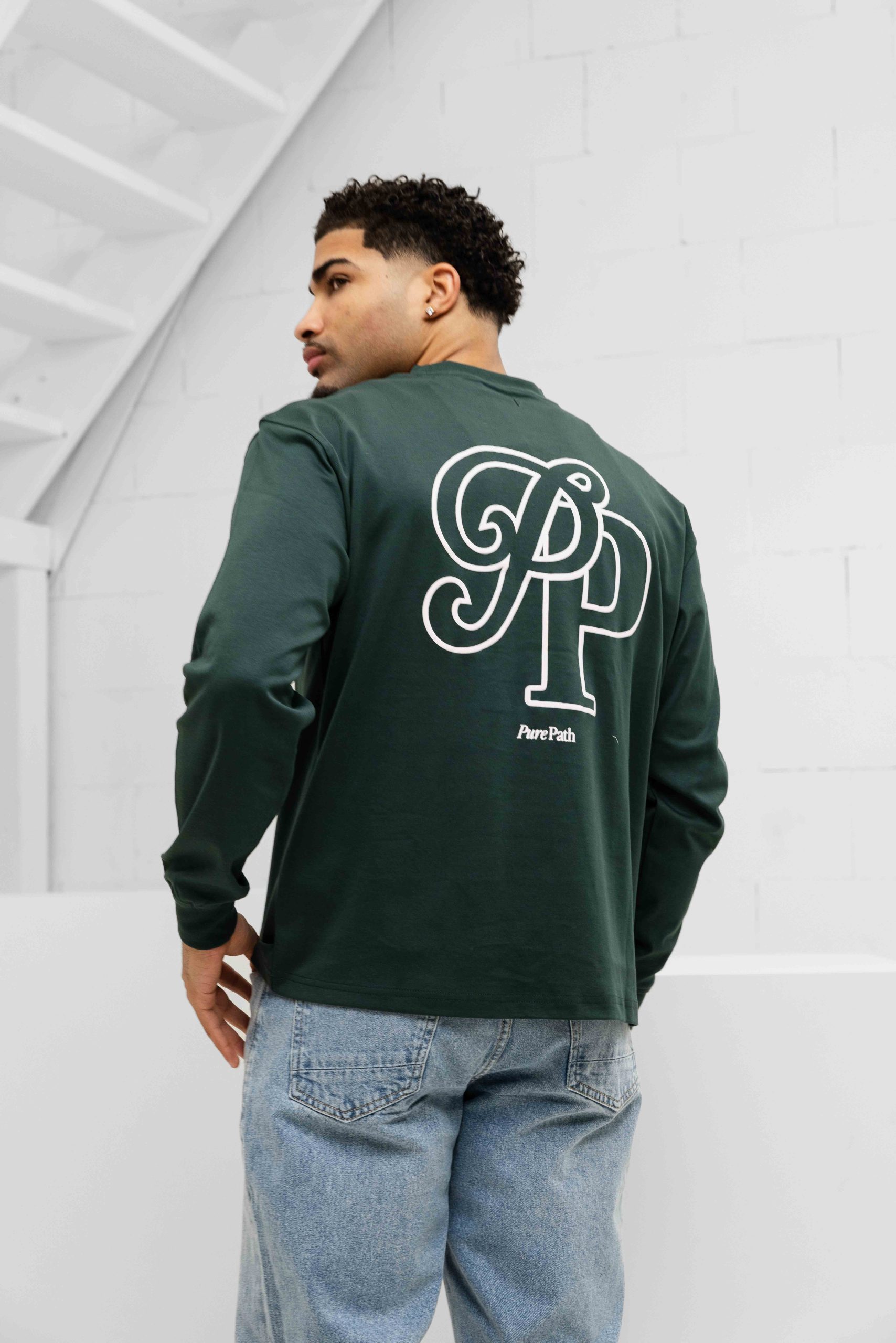 Pure Path Initials Longsleeve T-Shirt Heren Donkergroen