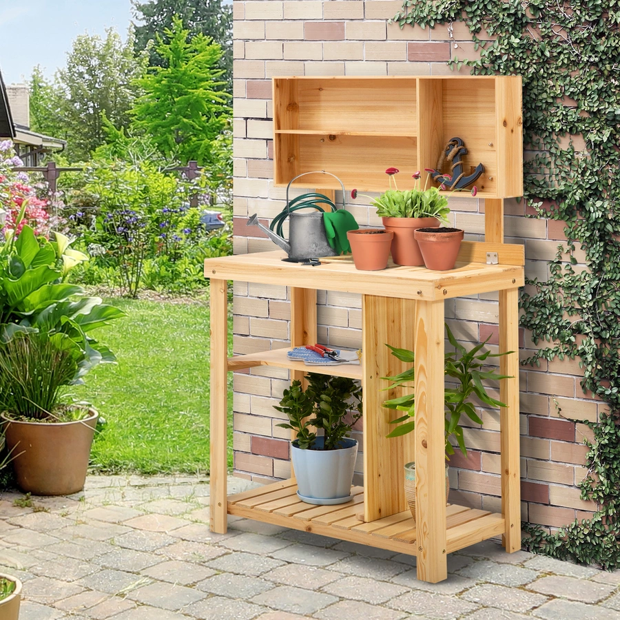 Outsunny Gärtnertisch mit Ablage natur