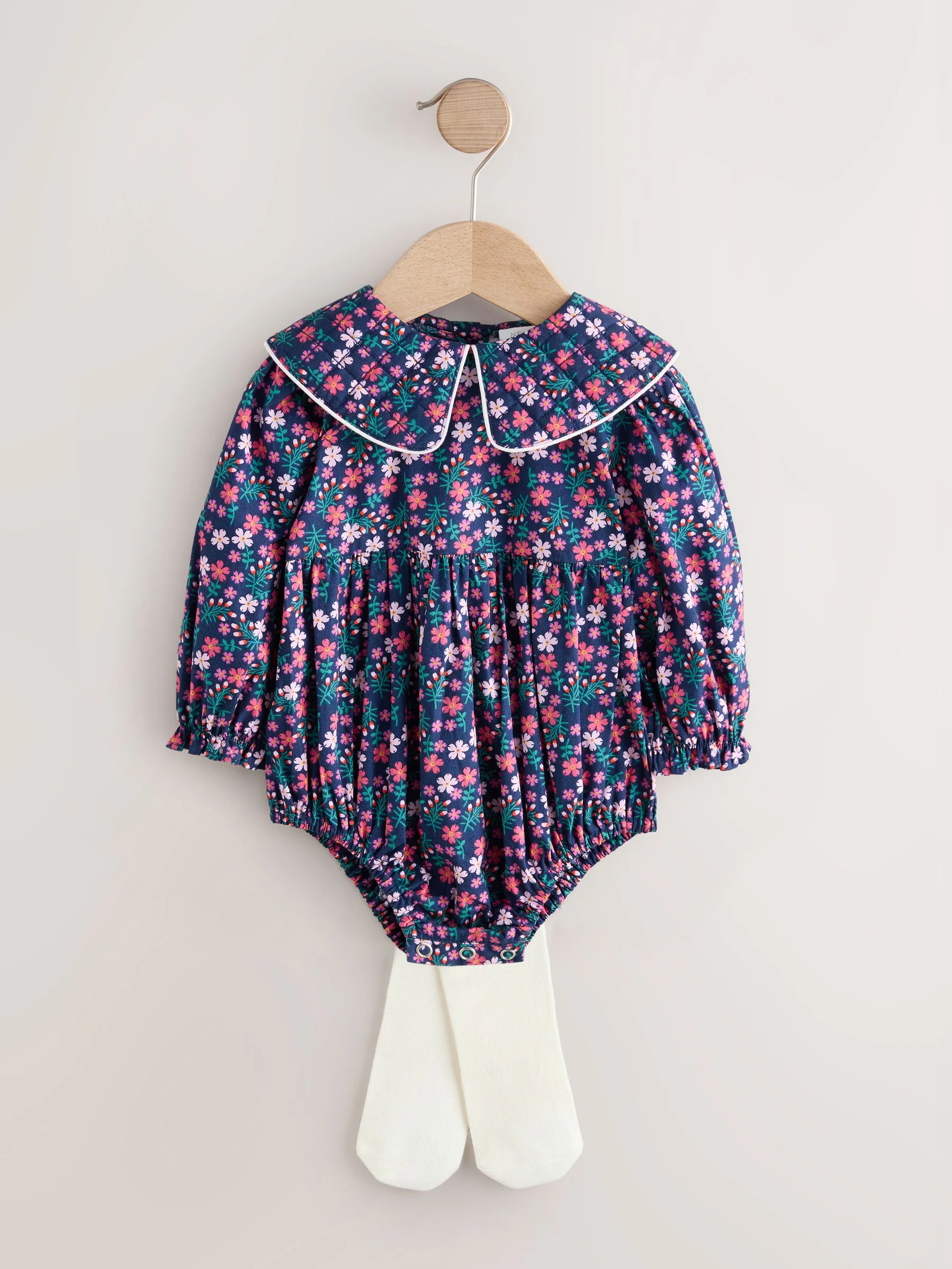 Marineblauwe fijne print - Babyrompers met bloemenprint Set 2 -delig met maillot (0mnd -3jr)