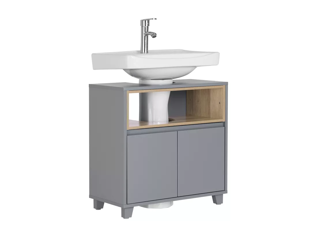 SoBuy BZR148-DG Meuble sous Lavabo de Salle de Bain, Meuble sous Vasque à 2 Portes, Placard Armoire de Rangement Meuble évier de Cuisine, L60 x P30 x H61 cm, Gris